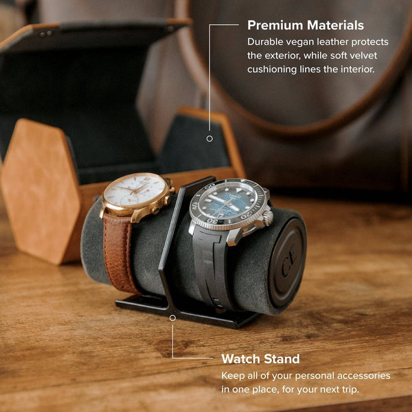 2-Slot Travel Watch Roll - Brown