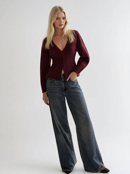 Soft Heavy Knit Clip Closure Cardigan Top