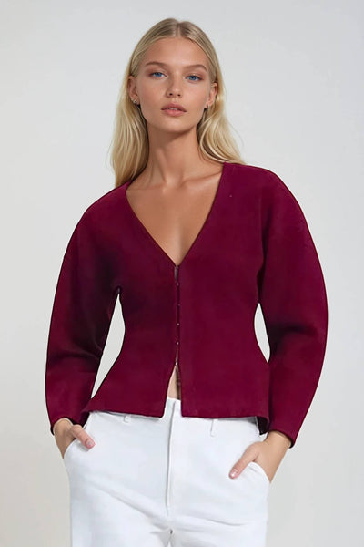 Soft Heavy Knit Clip Closure Cardigan Top