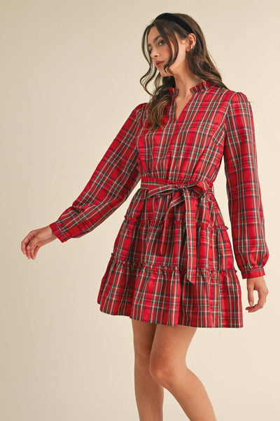 Plaid Mini Dress with Ruffle Trim