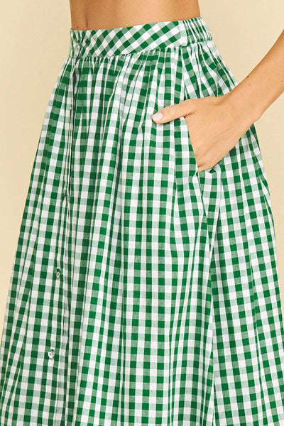 Gingham Button Down Skirt - Green