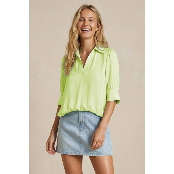Half Sleeve Hi-lo Bubble Hem Blouse: Navy / M