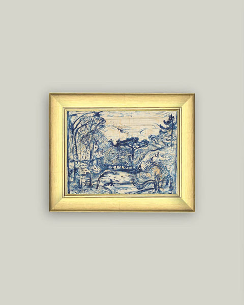 Forest with Woodcutter Framed Antique Art: 8x6