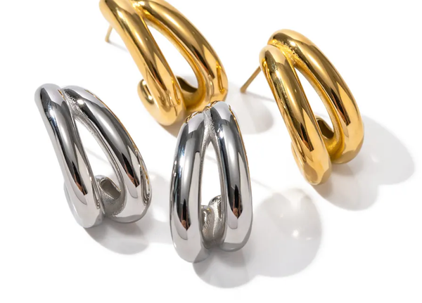 Flow- Double Hoop Earring- Steel Waterproof: Two Tone