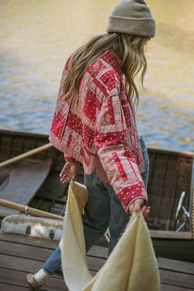 Patchwork Quilted Jacket: Red Bandana