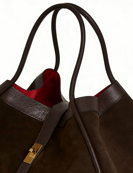 Genuine Suede and Togo Leather Bag: Dark brown