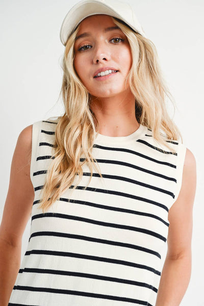 Striped Muscle Knit Tank Top - Black Stripe