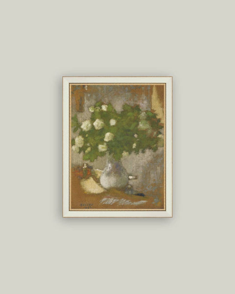 Snowball Flowers Framed Antique Art: 4x6
