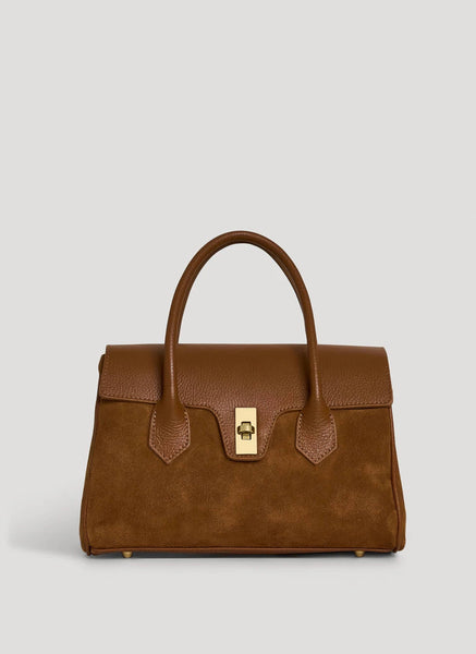 Genuine Leather Bag with Suede Details: Cognac