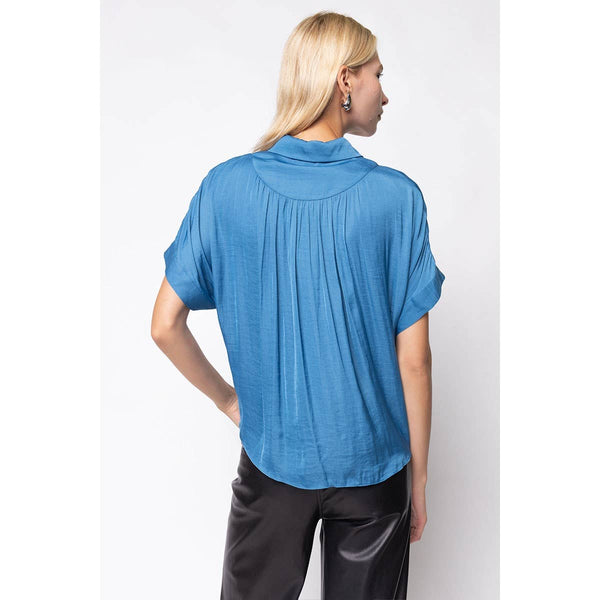 Short Sleeve Shirt With Front Bib Detail - Yale Blue