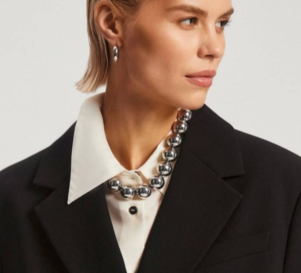 Statement Bead Necklace - Waterproof Silver