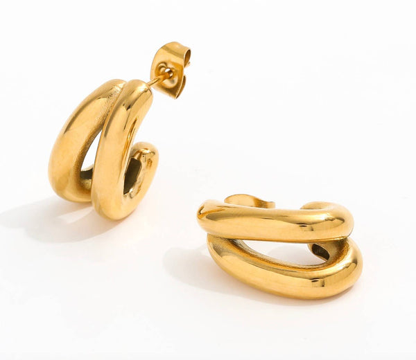Flow- Double Hoop Earring- Steel Waterproof: Two Tone