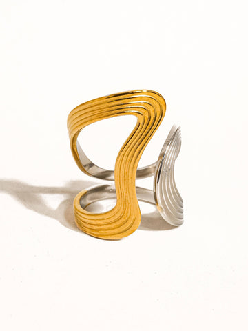 Wavy Abstract Ring - gold, silver, two tone, adjustable, non-tarnish