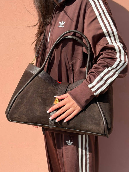 Genuine Suede and Togo Leather Bag: Dark brown