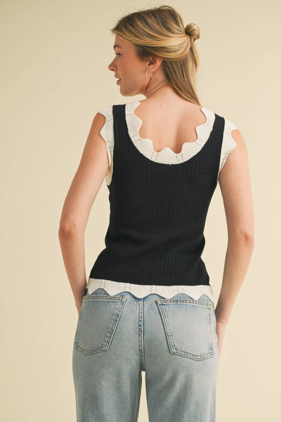 Scalloped Knit Sweater Tank - Blue & Lilac
