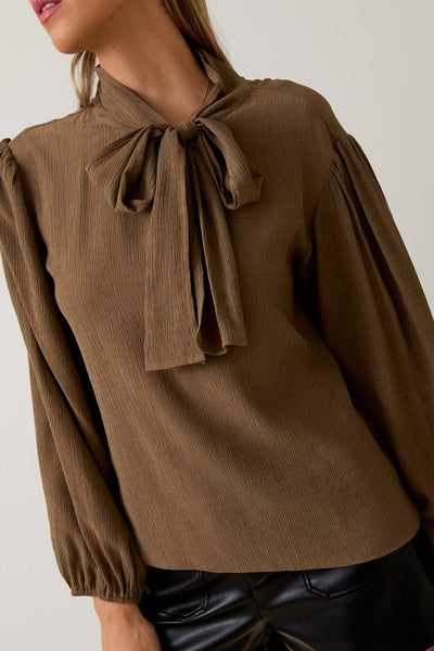 Long Sleeve Front Neck Tie Blouse: Coco