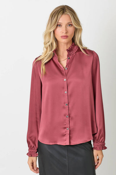 Ruffled Collar Blouse: Merlot