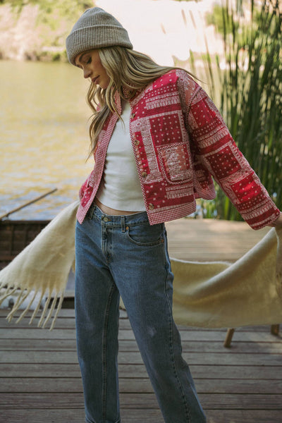 Patchwork Quilted Jacket: Red Bandana
