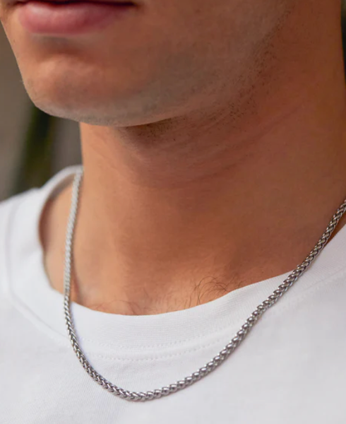 Rope Spiga Necklace Stainless Steel  14K Gold. Waterproof: Silver