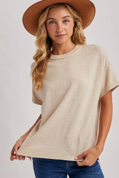 Crew Neck Knit T-shirt: Oatmeal