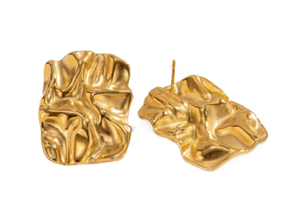 Molten Architectural Button Earrings - Gold