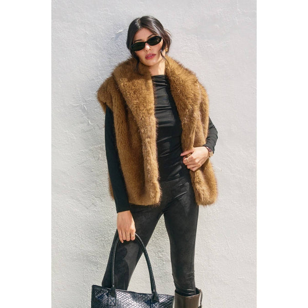 Snow Angel Collared Furry Vest: Lt Brown