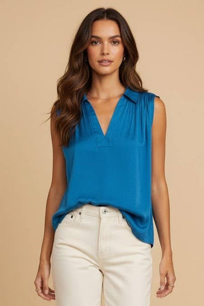 Neck Band Collar Top - Yale Blue