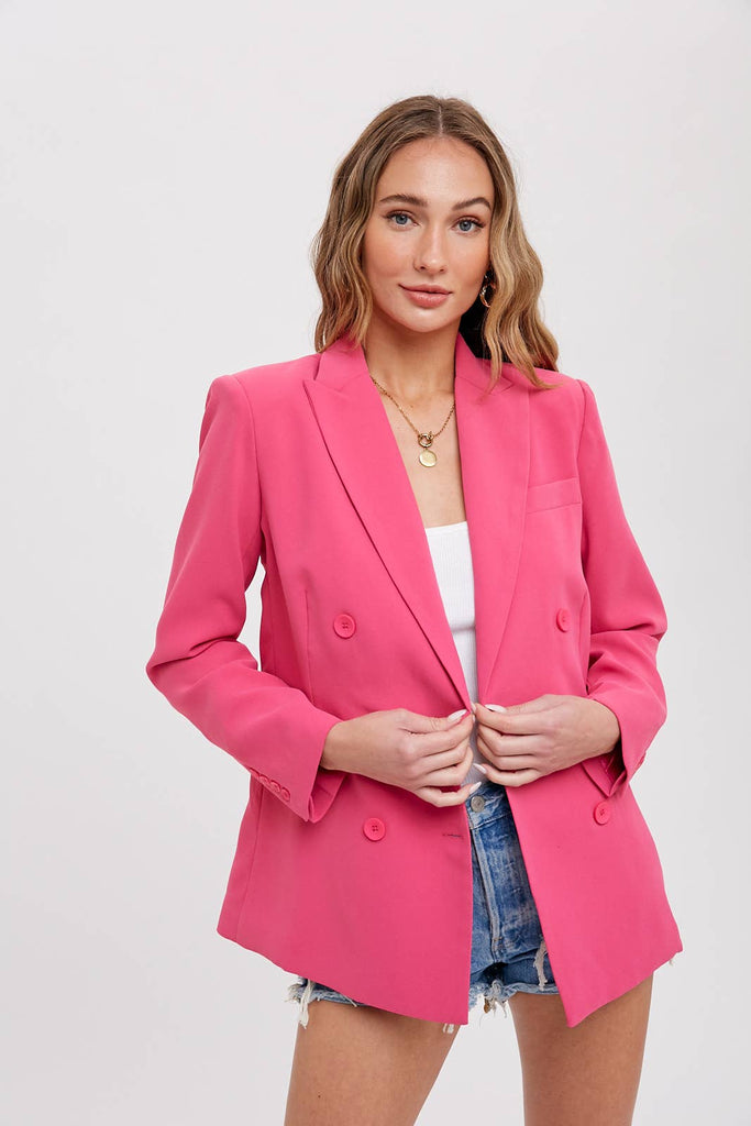 Classic Double Breasted Blazer: Hot Pink