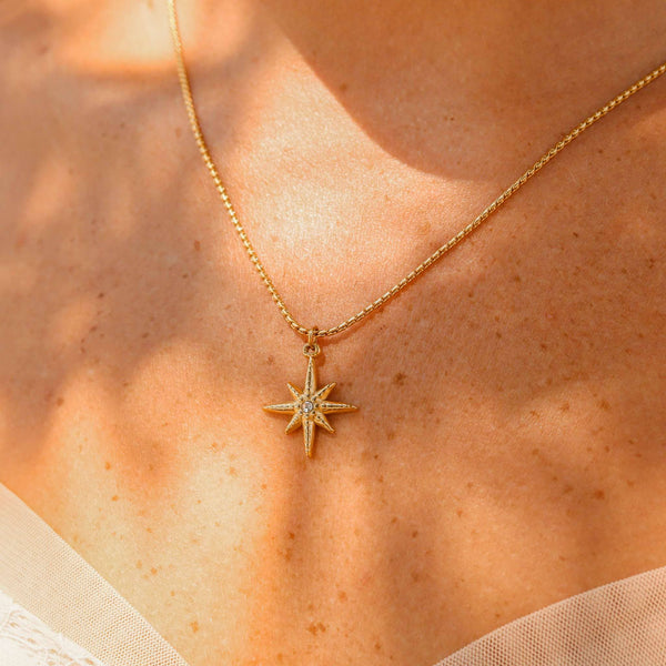18K Gold Stainless Steel Compass Star Charm: Gold
