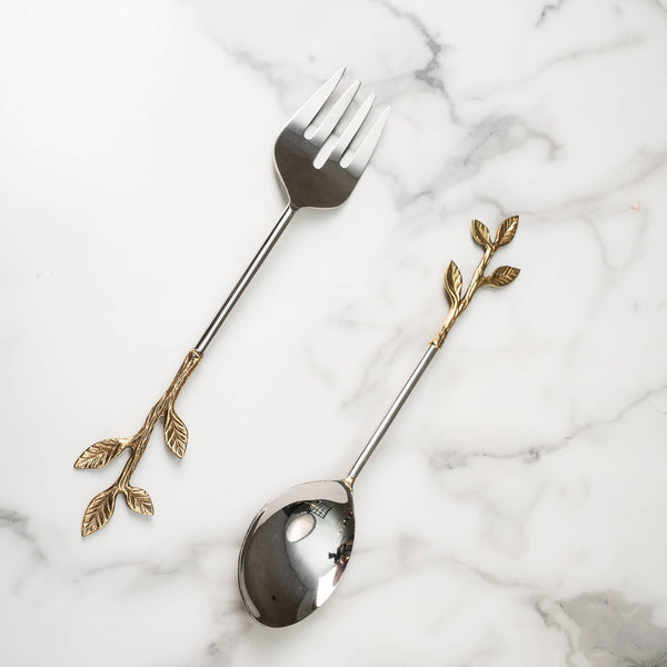 Gold Leaf Bud Salad Servers, pair