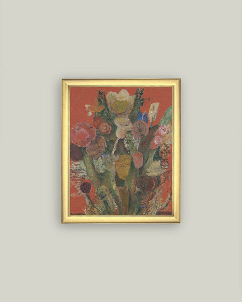 Eccentric Bouquet Framed Antique Art: 6x8