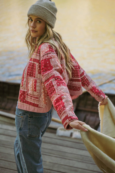 Patchwork Quilted Jacket: Red Bandana