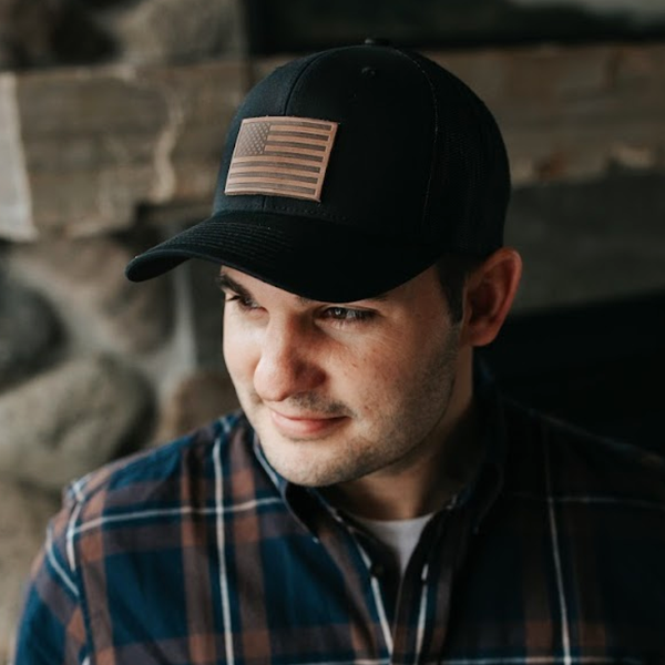 American Flag Hat - Leather Patch Trucker Snapback: Black