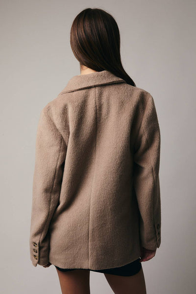 Long Sleeve Button Down Blazer: Mocha