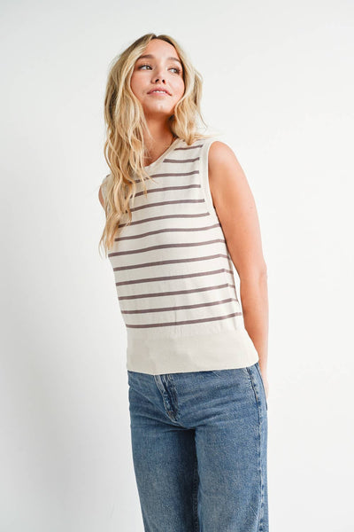Striped Muscle Knit Tank Top - Black Stripe