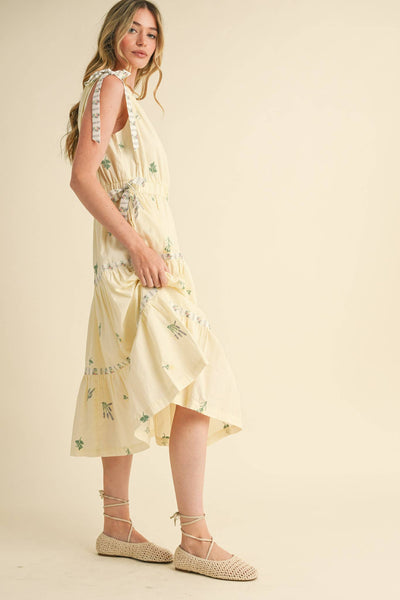 Embroidered Midi Dress - Cream