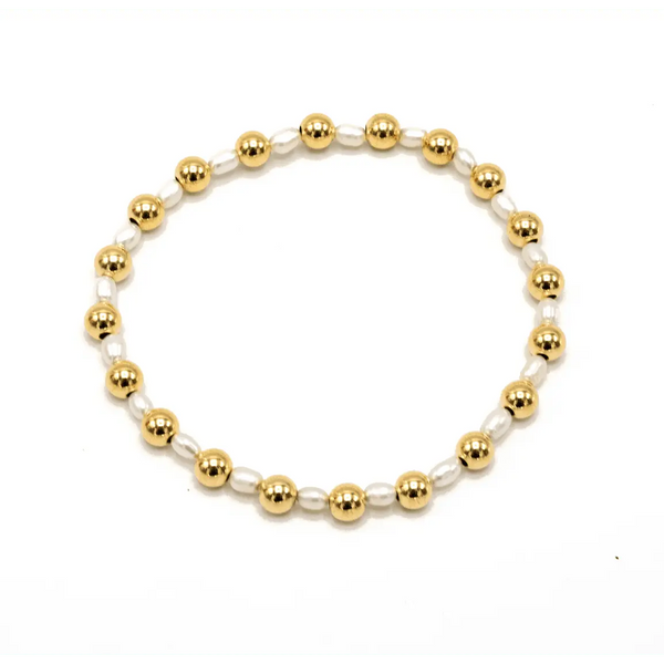 4mm Montauk 14k Gold and Pearl Waterproof Bracelet: 7.0