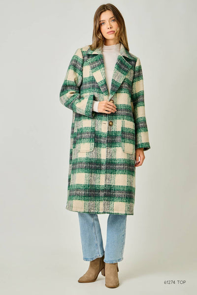 Plaid Long Coat: Mocha/Navy