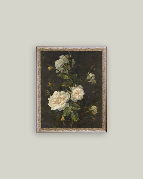Moody Still Life Rose Framed Antique Art: 12x16