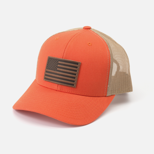 American Flag Hat - Leather Patch Trucker Snapback: Black