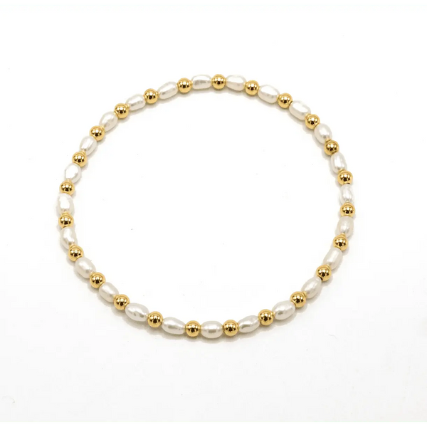 3mm Montauk 14k Gold and Pearl Waterproof Bracelet: 7.0