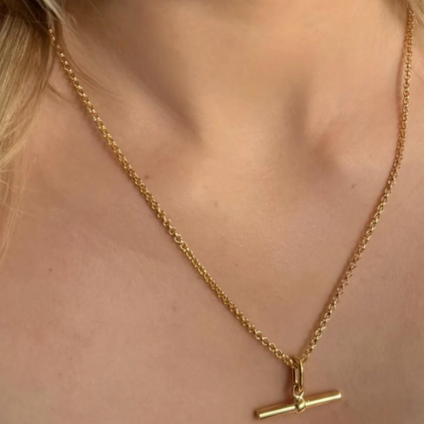 T Bar Toggle Steel 14K Gold or Two tone Necklace: Two tone