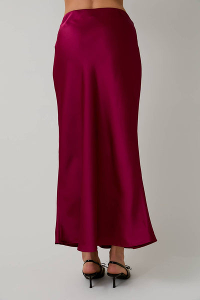 Bias Satin Midi Skirt: Cranberry