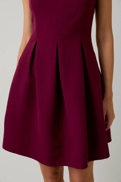Square Neck Sleeveless Fit & Flare Midi Dress: Berry