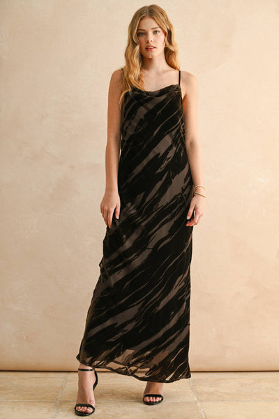 Suede Textured Fabric Long Dress: Brown