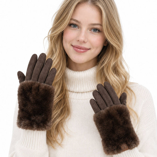 C.C Faux Fur Trim Winter Gloves: Black