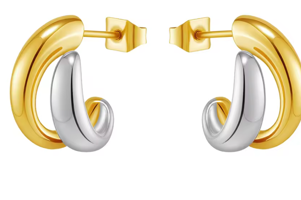 Flow- Double Hoop Earring- Steel Waterproof: Two Tone