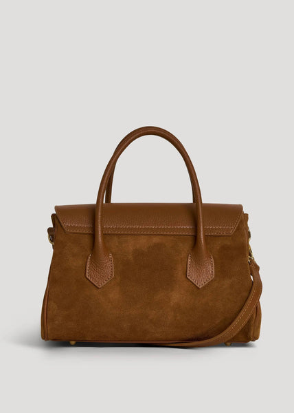 Genuine Leather Bag with Suede Details: Cognac