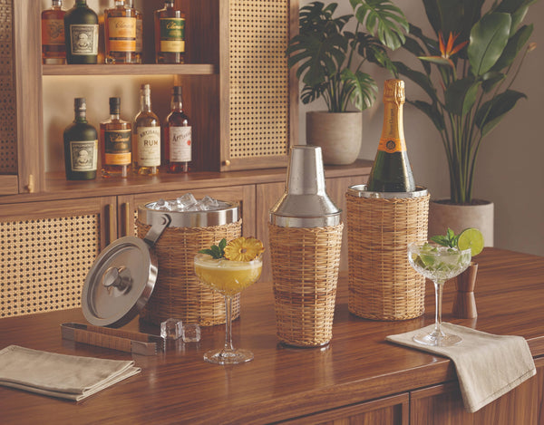 Rattan  Ice Bucket with Matching Tong
