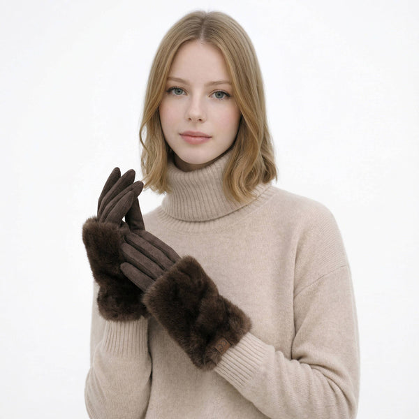 C.C Faux Fur Trim Winter Gloves: Beige